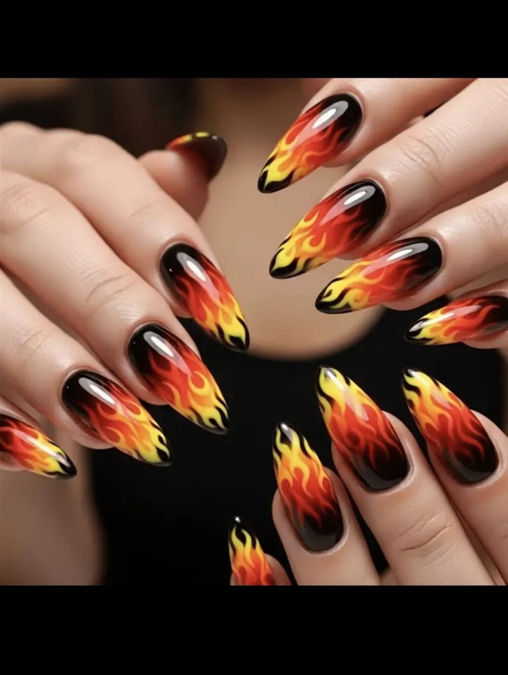 Cool Street Style Flame Fake Nails